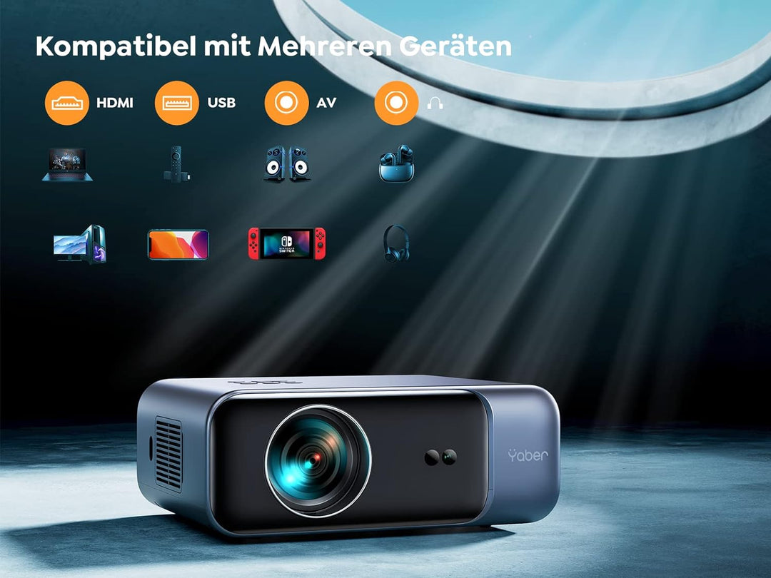 【Autofokus/Trapezkorrektur】 Beamer, Full HD 1080P WiFi6 Bluetooth Beamer 4K Unterstützt, YABER Pro V