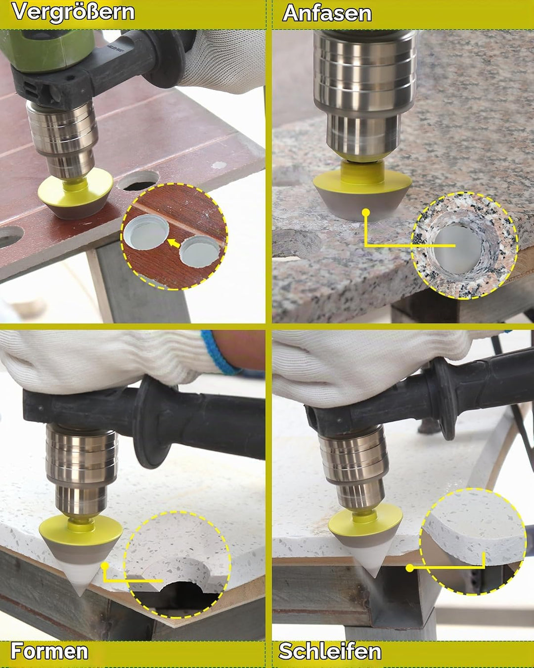 Diamant Fasenbohrer 35mm Fliesenfräser SANLEETEK - Anfasen, Formen, Vergrössern und Schleifen von Lö