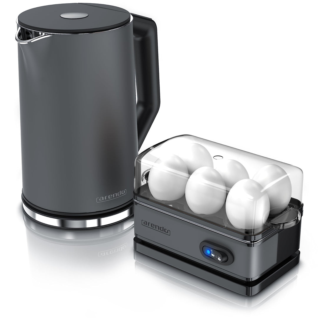 Arendo - SET Wasserkocher ELEGANT mit Eierkocher THREECOOK Edelstahl Cool Grey, Wasserkocher 1,5L 40