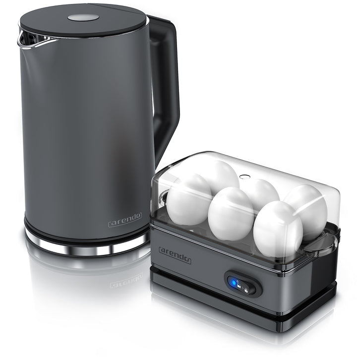 Arendo - SET Wasserkocher ELEGANT mit Eierkocher THREECOOK Edelstahl Cool Grey, Wasserkocher 1,5L 40