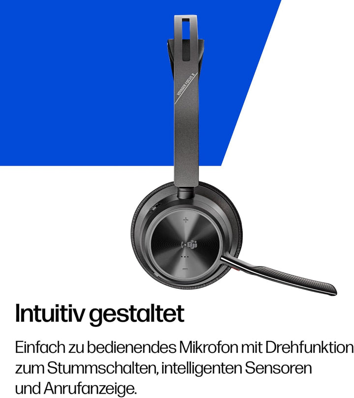 POLY Voyager Focus 2 USB-C Headset für Microsoft Teams, mit USB-C/A Adapter und Ladestation – Blueto