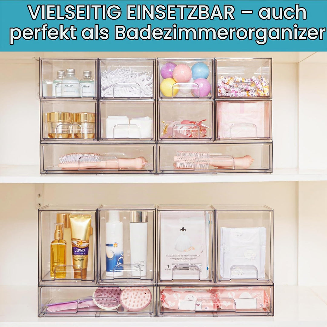 Vtopmart 4 Pack Stackable Storage Drawers, 19 cm hoch, Acrylic Organiser 32 Non-slip Mat, Aufbewahru