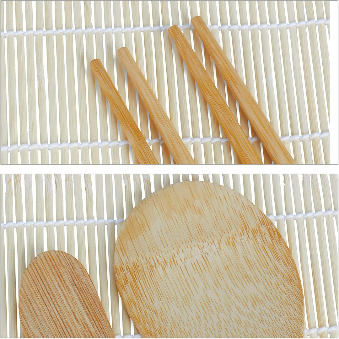 Relaxdays Sushi Set, Bambus, 2 Sushimatten, Dampfgarer, 20 Paar Essstäbchen, Reislöffel, Reisspatel,