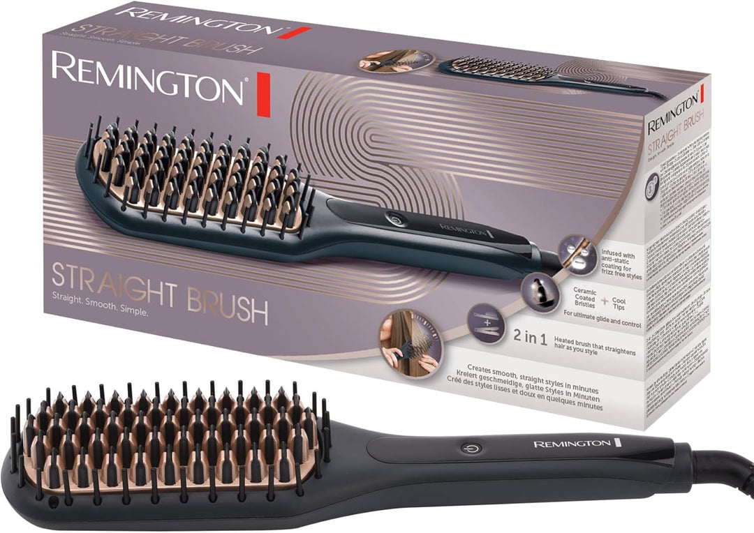 Remington Glättbürste 2in1: Glätteisen & Haarbürste für eine reduzierte Stylingzeit (Keramikbeschich