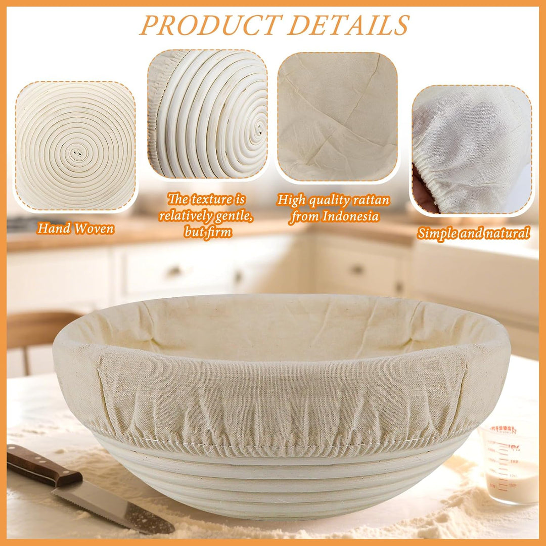 2 Stück Gärkörbchen für brot, Gärkorb Brot Set, 100% natürlichem Rattan, Brot 23cm Rund &amp; 24,5cm Ova