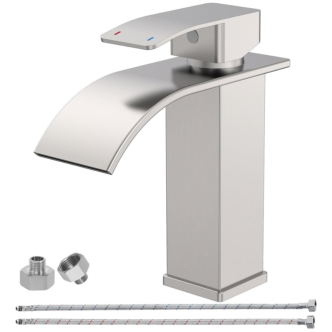 Wasserhahn Bad Gebürstet Nickel, Wasserfall Wasserhahn Einhebelmischer Waschbecken, Einloch-Waschtis
