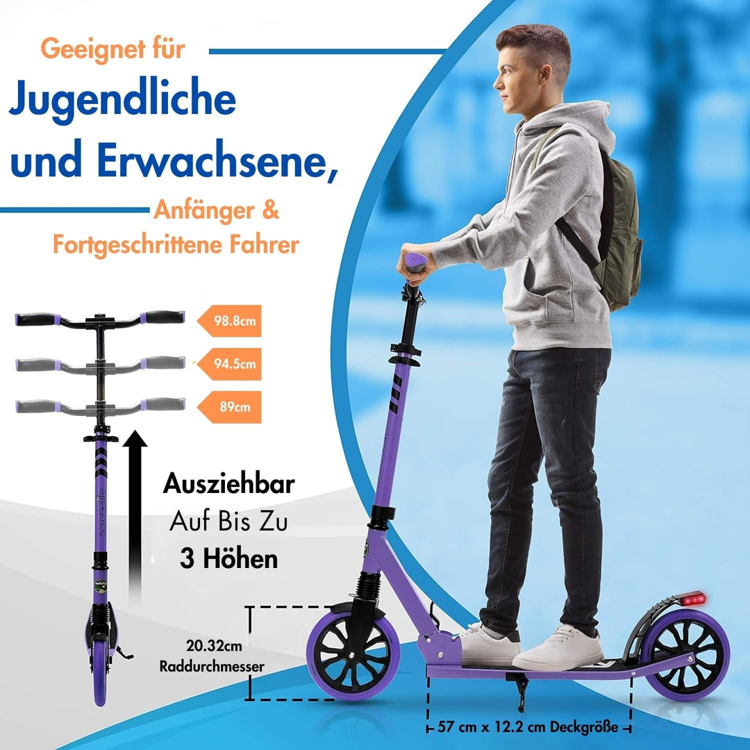 SereneLife Roller für Kinder & Erwachsene, Unisex-Tretroller, Cityroller, klappbar & höhenverstellba