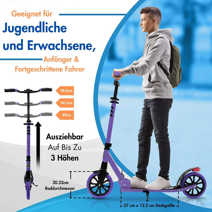 SereneLife Roller für Kinder & Erwachsene, Unisex-Tretroller, Cityroller, klappbar & höhenverstellba