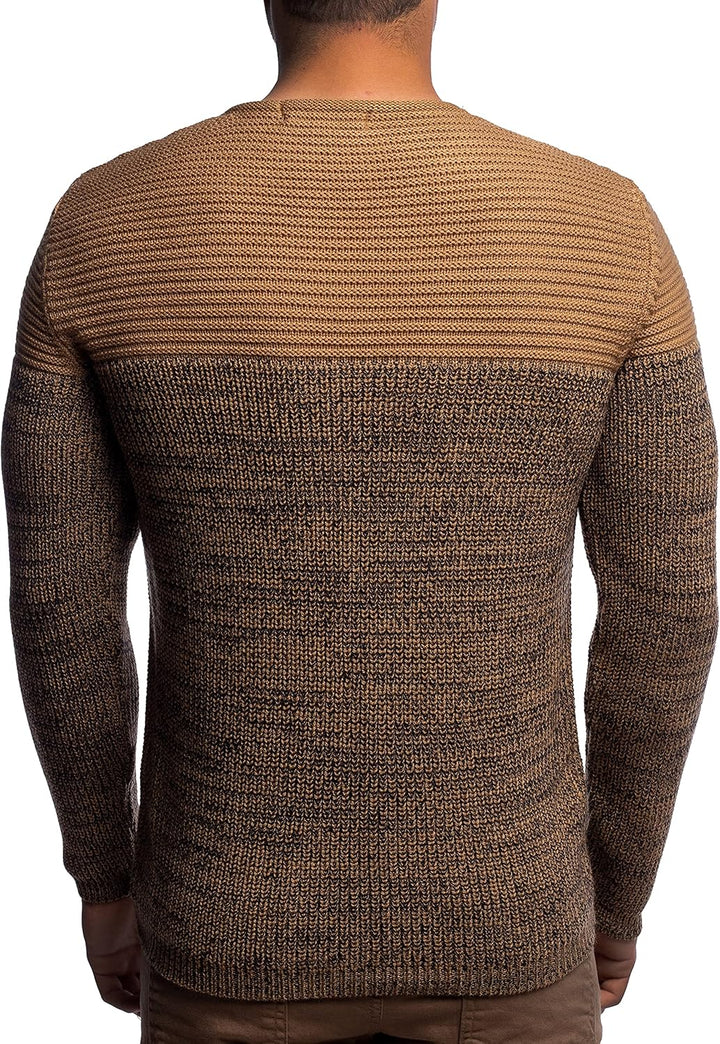 Karl´s People Herren Strick-Pullover Rundhals mit Logopatch | Männer Winter-Pullover |stylischer Her