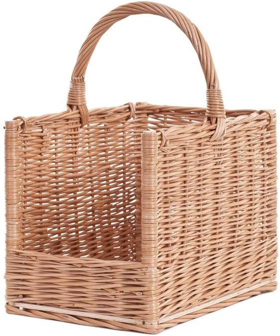 e-wicker24 Vollweidener Kaminkorb, Kaminkorb aus Weide, naturfarbiger Weidenkorb für Kaminholz, Kami