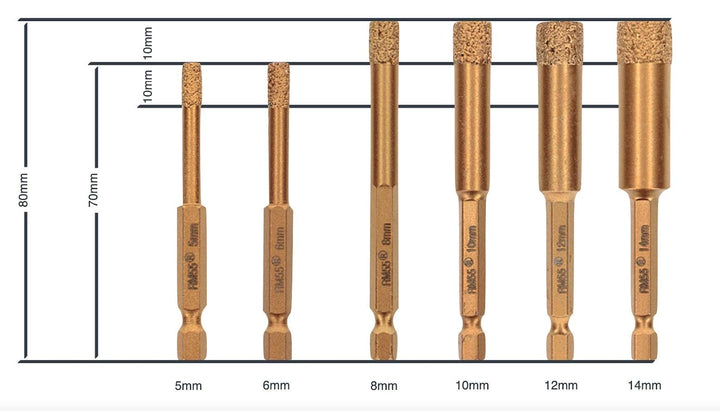 PRODIAMANT Profi Fliesenbohrer Fliese 10 mm x 6Kant Bit Aufnahme Diamantbohrer Winkelschleifer für t