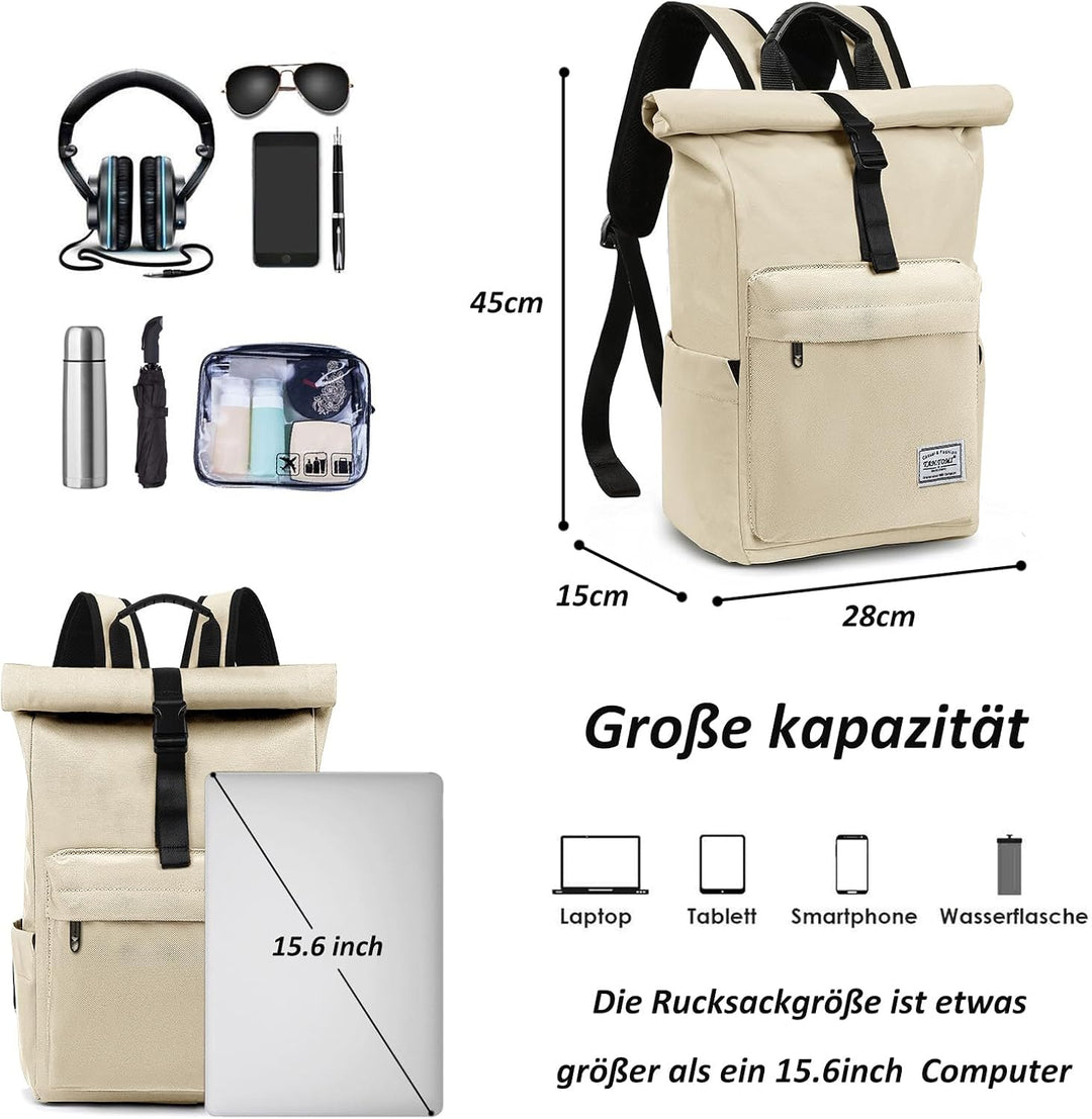 TANTOMI Rucksack Damen Herren, Rucksack Laptop Tasche 15,6 Zoll, Laptop Rucksack Damen Herren weit ö