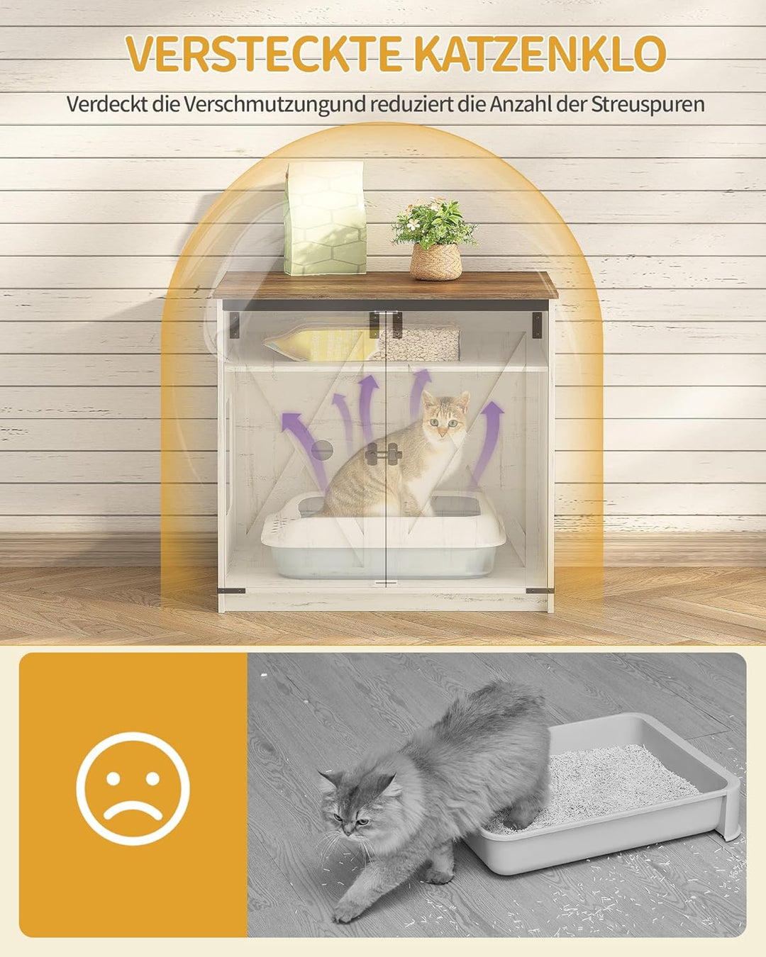 Hzuaneri Katzenklo Schrank, Verstecktes Katzenschrank mit Stauraum, Katzenhaus mit Magnetischen, Bau