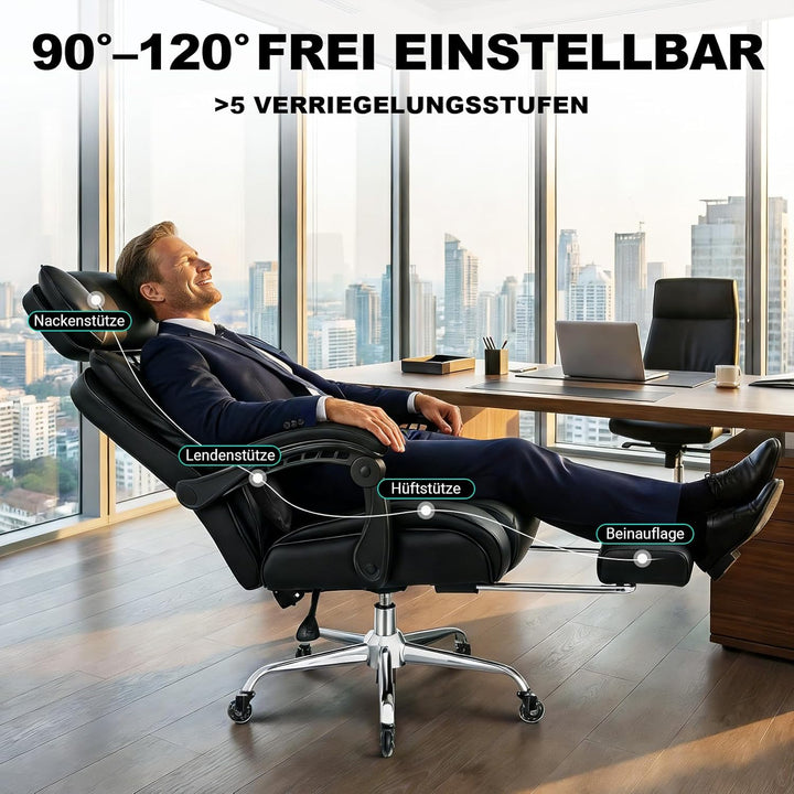 BASETBL Bürostuhl 200kg, Chefsessel mit 4-stufiger Gasdruckfeder, 3D Armlehnen, Verstellbarer Lenden