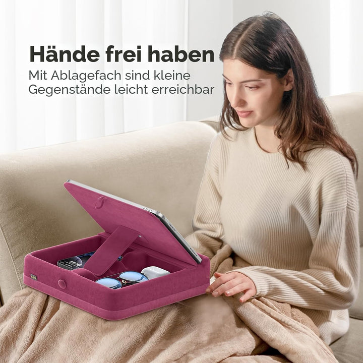 KDD Tablet Halter Kissen mit Aufbewahrung, Faltbarer iPad Kissen, einstellbar Tablet Kissenhalter mi