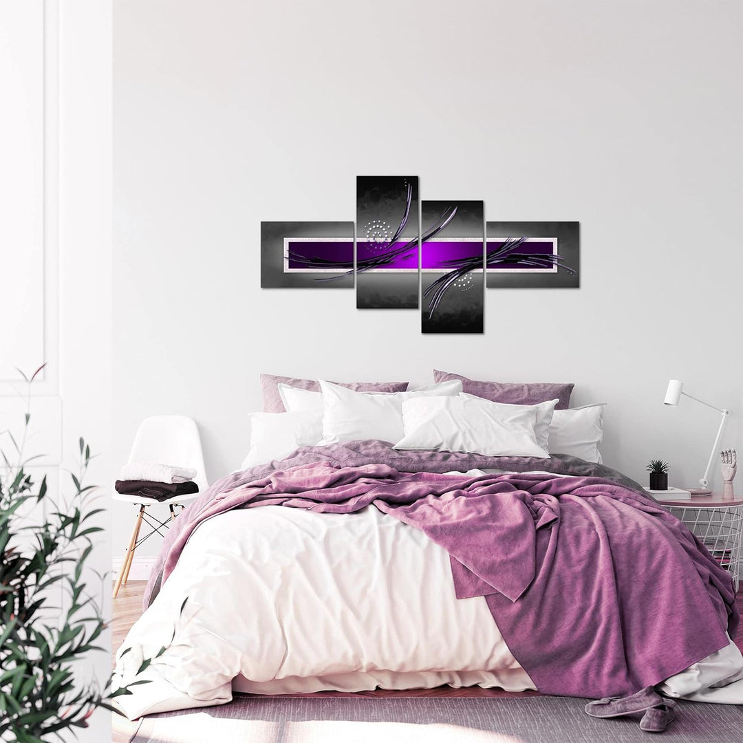Runa Art Wandbilder Set XXL Abstrakt Wohnzimmer Schlafzimmer Grau Lila Violett 4 Teilig - Made in Ge