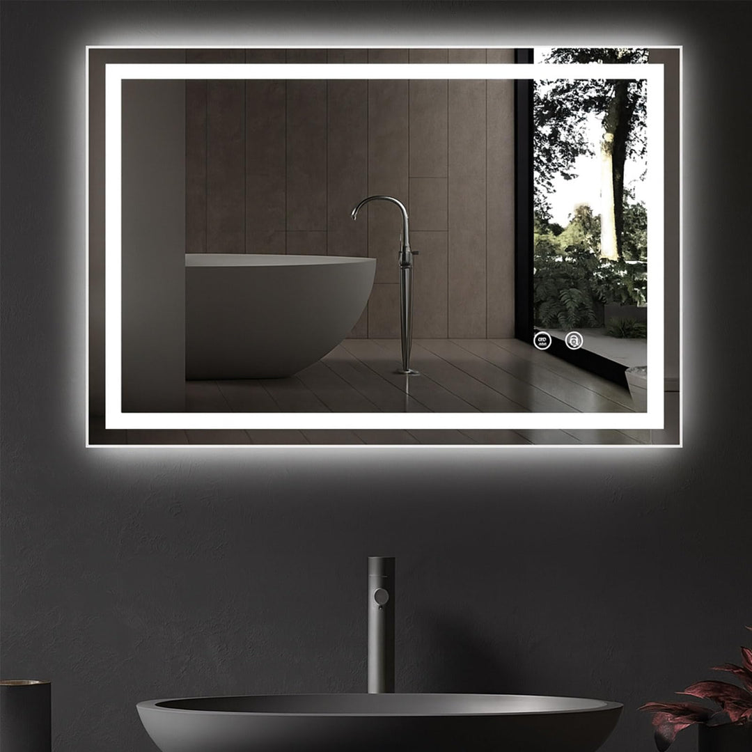 AllRight Badspiegel mit Beleuchtung 70x50cm | LED Spiegel | IP54 Wassergeschützt | Touch-Steuerung |
