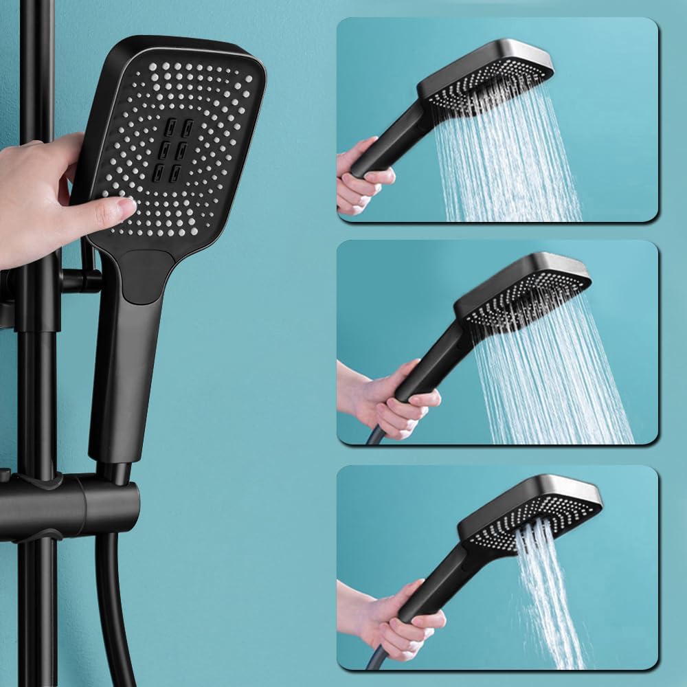 Duschsystem Schwarz,Edelstahl Duschgarnitur mit Duscharmatur Regendusche mit Armatur und 3 Strahlart