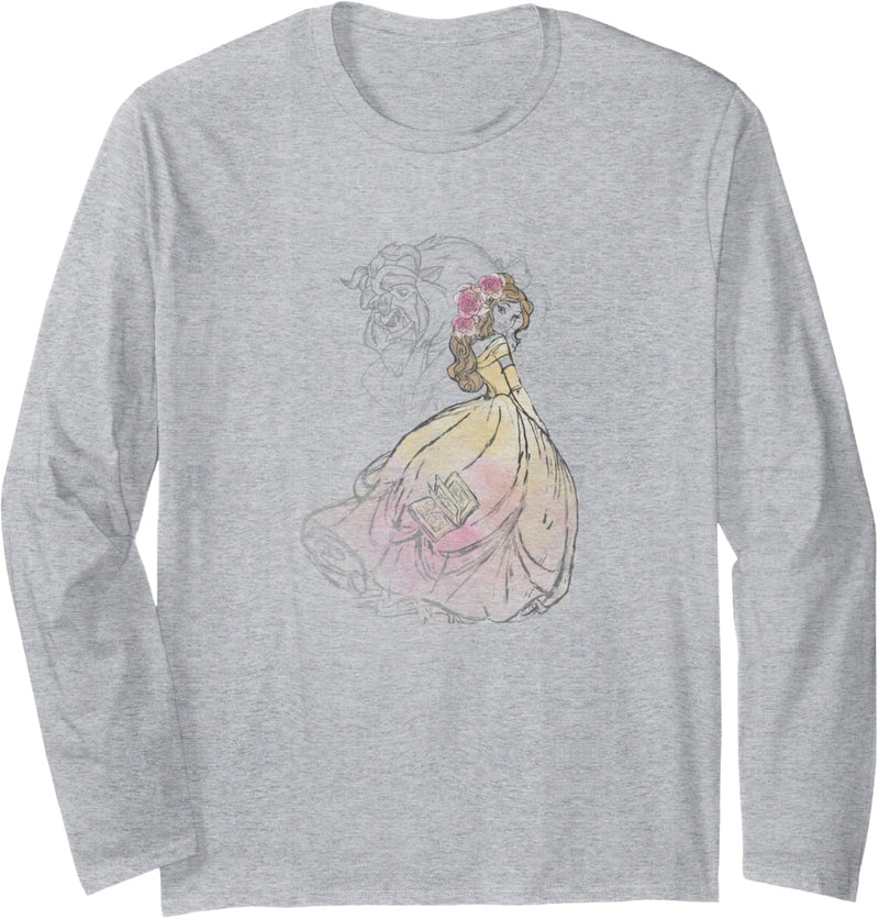 Disney Beauty And The Beast Belle & Beast Sketch Langarmshirt