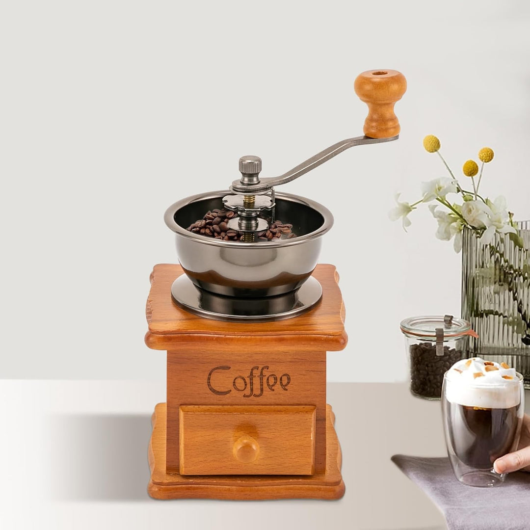 Manuelle Kaffeemühle, Kaffeebohnenmühle Handmühle Retro Stil Gusseisen Handkurbel Holzschublade Bohn