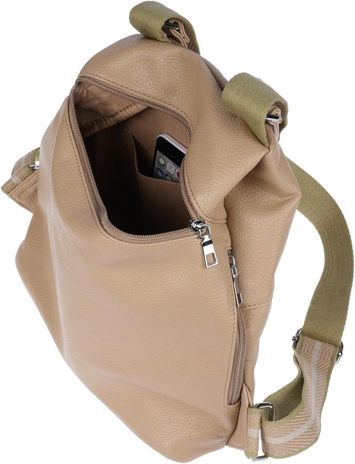 Christian Wippermann grosser Damen City Rucksack Tasche Body Bag Leder Optik Schultertasche Khaki, K