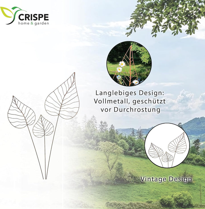 Gartenstecker Edelrost - Herzblatt-Set | Rankhilfe Gartendeko bestehend aus DREI verschiedenen Gröss