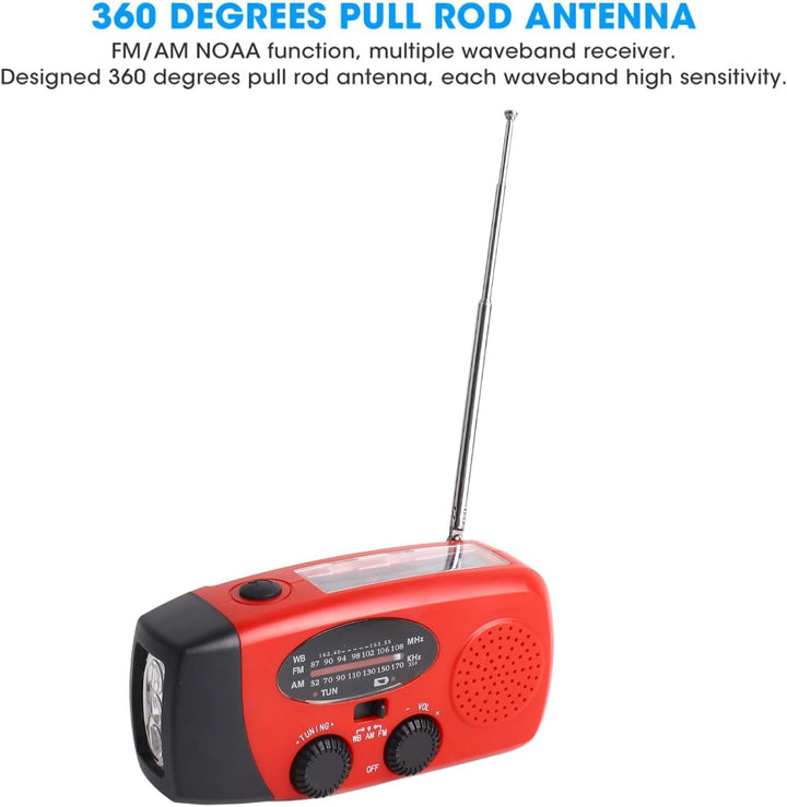 Emergency Handkurbel Radio mit LED -Taschenlampe, Solar &amp; USB -Ladung, AM/FM/NOAA -Wetterbändern, 12