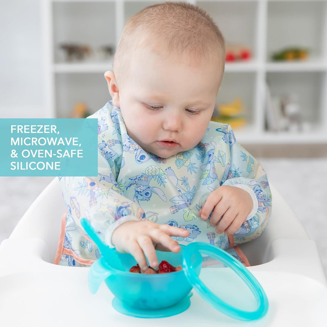 Bumkins - Erstes Baby Fütterungsset aus Silikon mit Saugnapf, Deckel und Löffel, Blau Jelly Blue Jel
