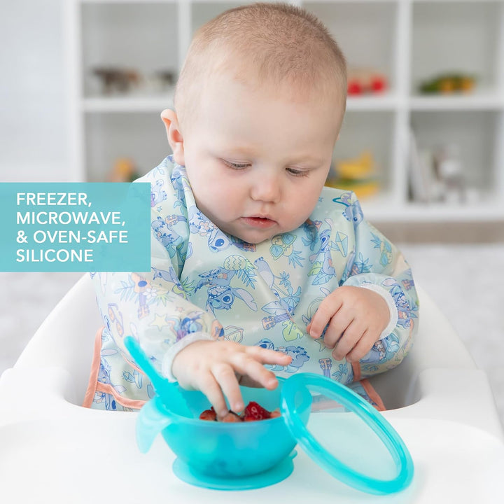 Bumkins - Erstes Baby Fütterungsset aus Silikon mit Saugnapf, Deckel und Löffel, Blau Jelly Blue Jel