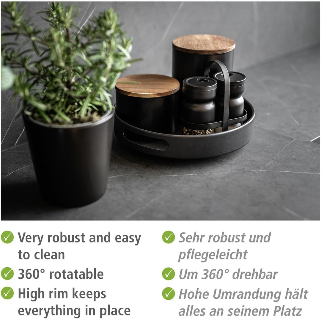 WENKO Drehbares Tablett Mod. Susie, 360° drehbar und umrandet, mit praktischen Haltegriffen zum sich