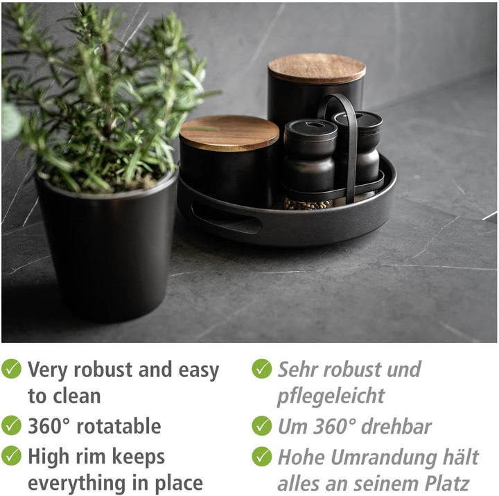 WENKO Drehbares Tablett Mod. Susie, 360° drehbar und umrandet, mit praktischen Haltegriffen zum sich