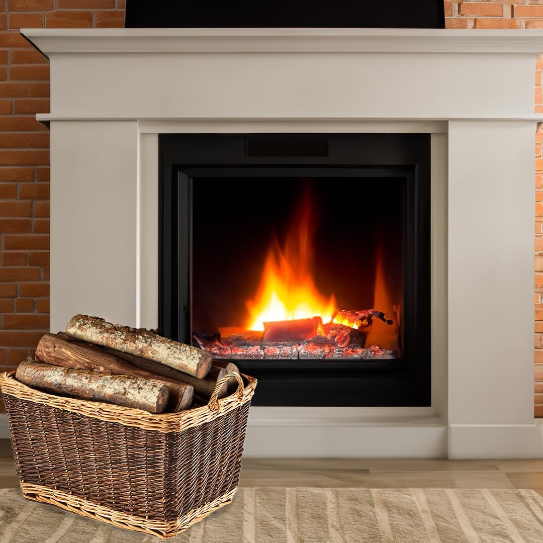 Kobolo Holzkorb aus Weide | Korb für Feuerholz mit Juteeinsatz | 63x37x42cm | zweifarbig braun beige