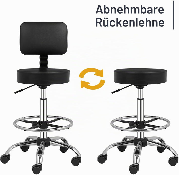 Bonnlo Rollhocker höhenverstellbar mit Lehne Abnehmbar, Arbeitshocker 360° Drehbar, Drehhocker mit F