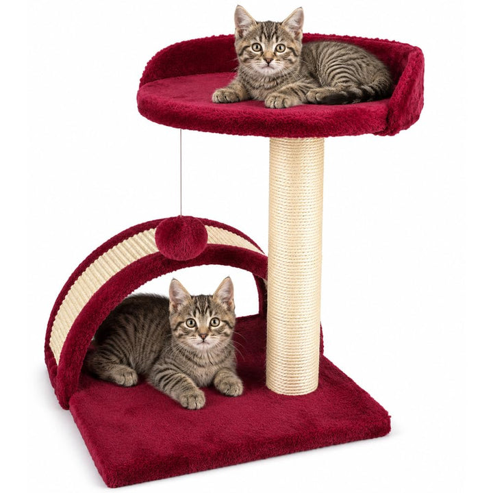 BAKAJI Kratzbaum für Katzen, aus weichem Velboa, mit Sisalstange, 50 cm, mit Spielball, Tunnel mit S