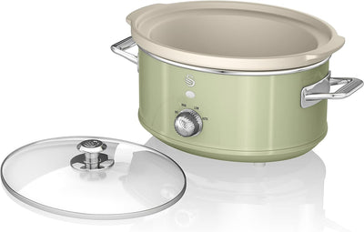 Swan Retro SF17021GNEU Slow Cooker 3,5L Abnehmbarer Kochbehälter, PFOA- und PTFE-freier Keramischer
