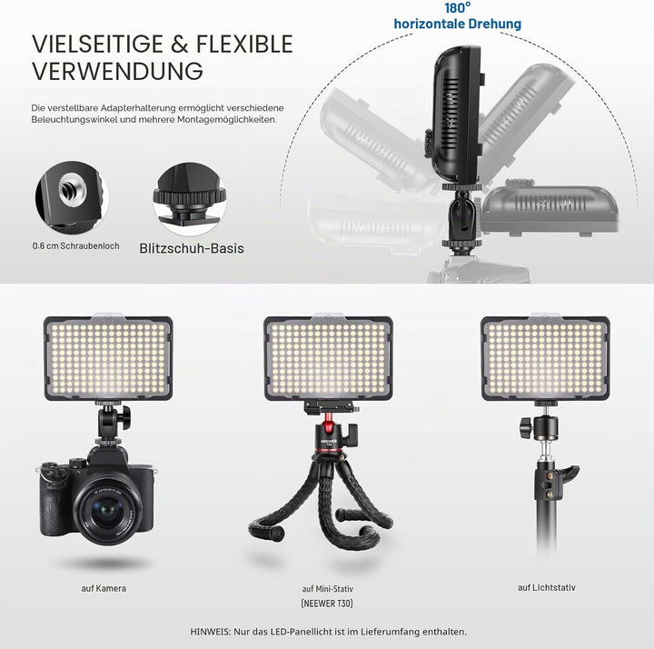 NEEWER 176 LED Videoleuchte Streaming Licht 5600K dimmbar Videolicht Panel mit 1/4 Zoll Gewinde, Key