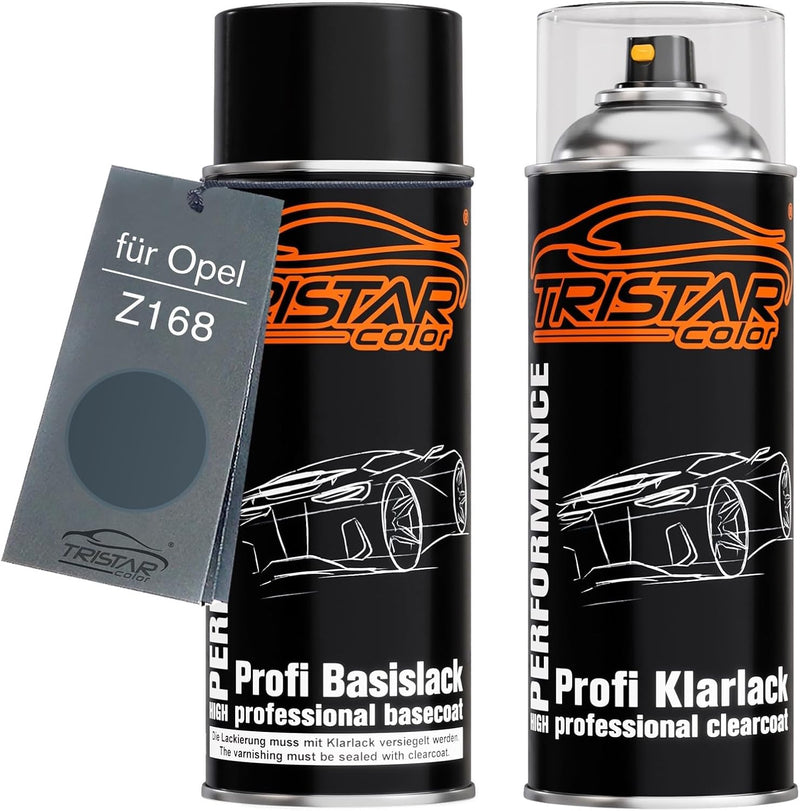 TRISTARcolor Autolack Spraydosen Set für Opel Z168 Metro Perl/Metro Blue Perl Basislack Klarlack Spr