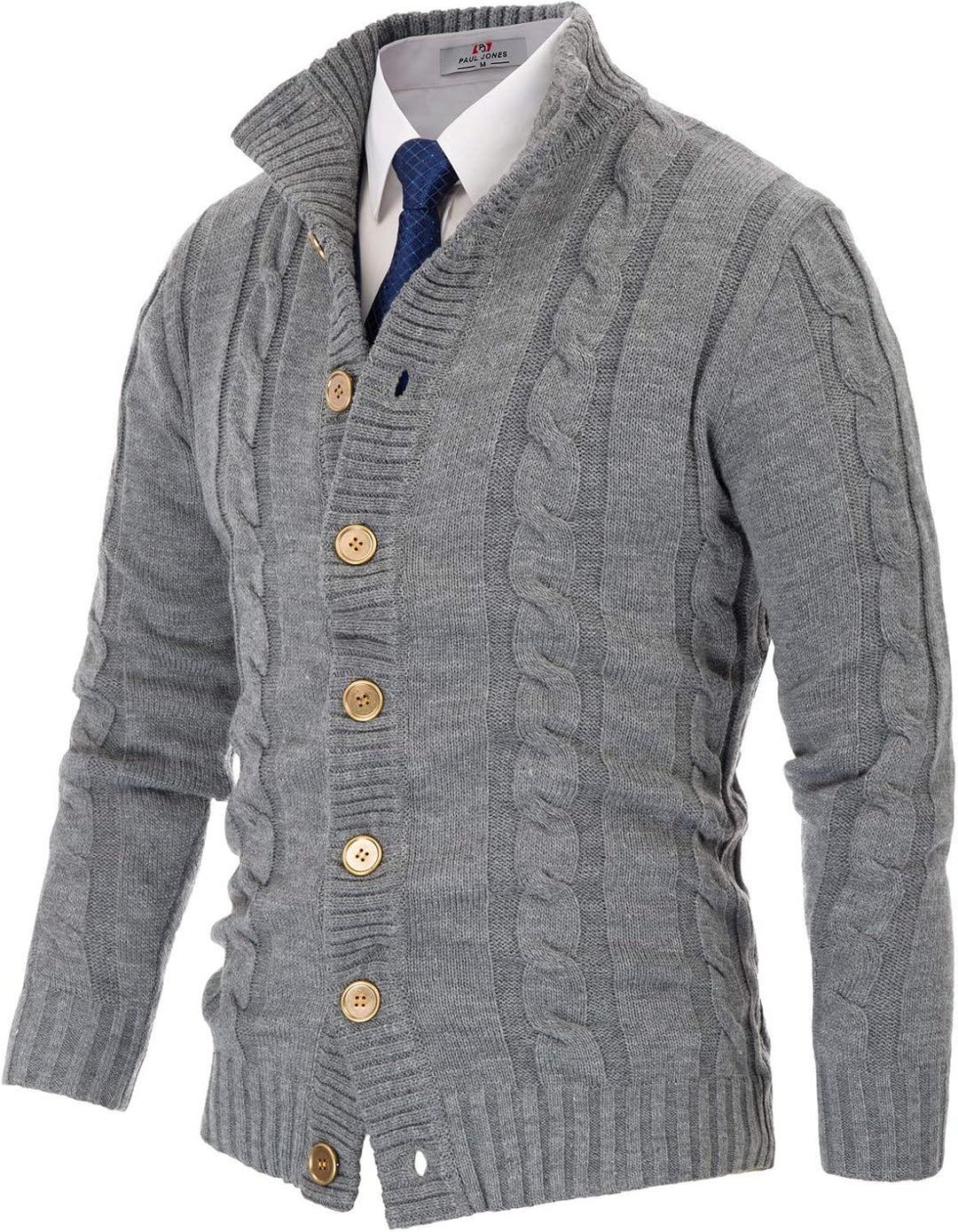 PJ PAUL JONES Herren Strickjacke mit Knopfverschluss Zopfmuster Strickjacke Cardigan mit Gerippter S