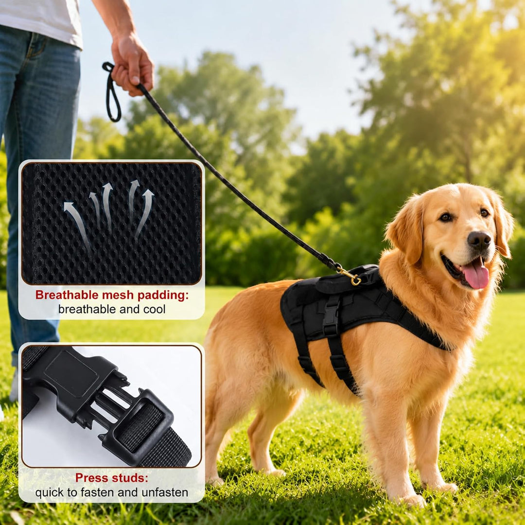 Anti-Zug Hundegeschirr, Schwarz, M | Verstellbare Passform für Kleine und Mittelgrosse Hunde, Weiche