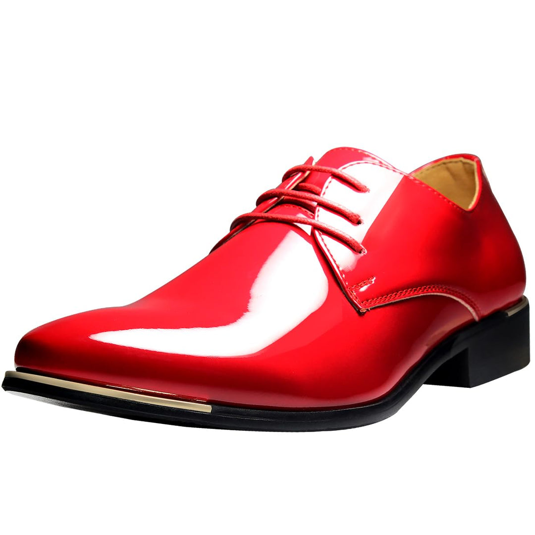 zpllsbratos Herren Lederschuhe Lackschuhe Derby Schnürhalbschuhe Oxford Hochzeit Schuhe 38-48, Rot