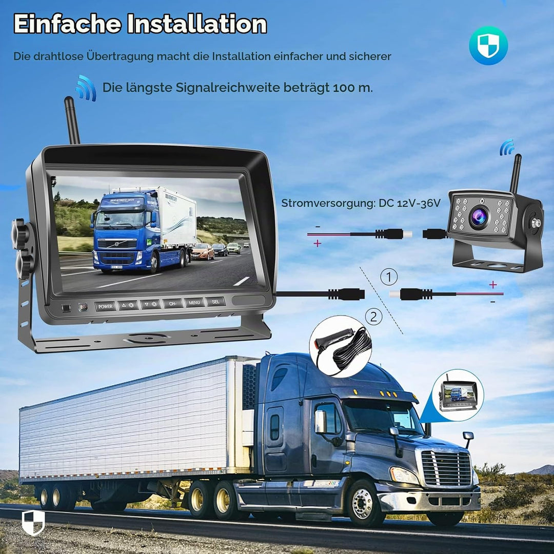 Hodozzy Digitale Kabellos Rückfahrkameras DVR Videoaufzeichnung-7 Zoll IPS Monitor AHD 2 Kameras mit