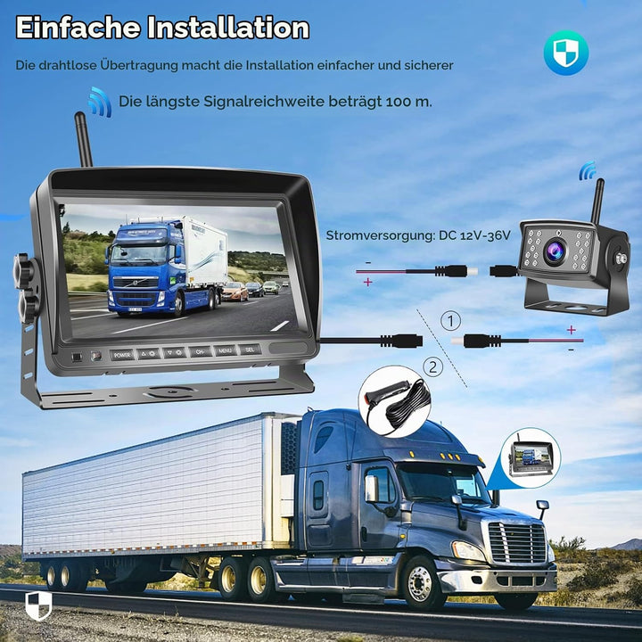 Hodozzy Digitale Kabellos Rückfahrkameras DVR Videoaufzeichnung-7 Zoll IPS Monitor AHD 2 Kameras mit
