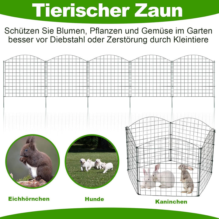 Herrselsam Teichzaun, 10tlg Set Gartenzaun Metall mit 22 Zaunelemente-10 Zaunelemente und 12 Befesti