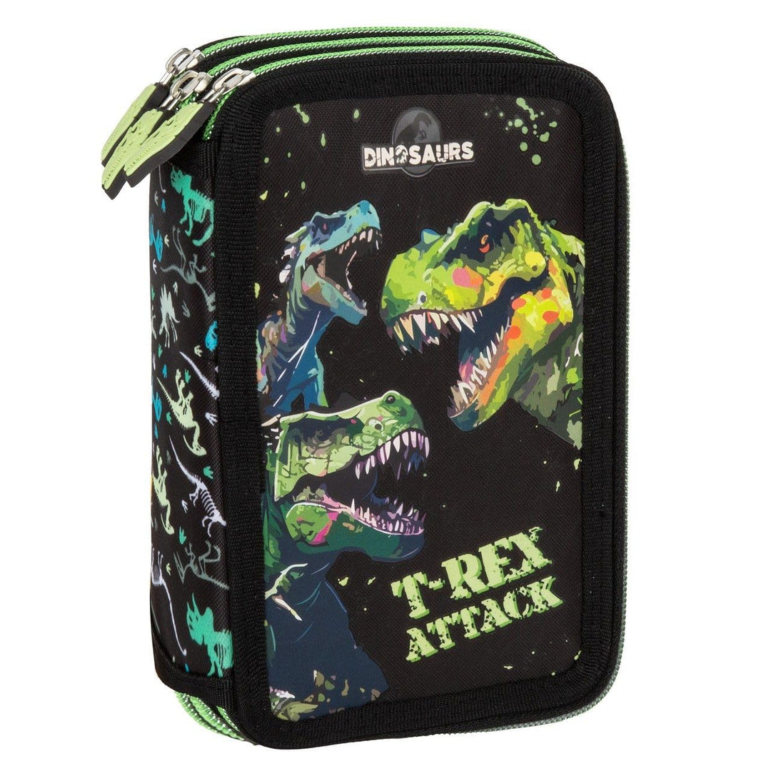 Dino Dinosaurier T-Rex Tyranussaurus Rex, 3-Fach Federtasche Federmappe, 44 TLG. gefüllt (18) für Ki