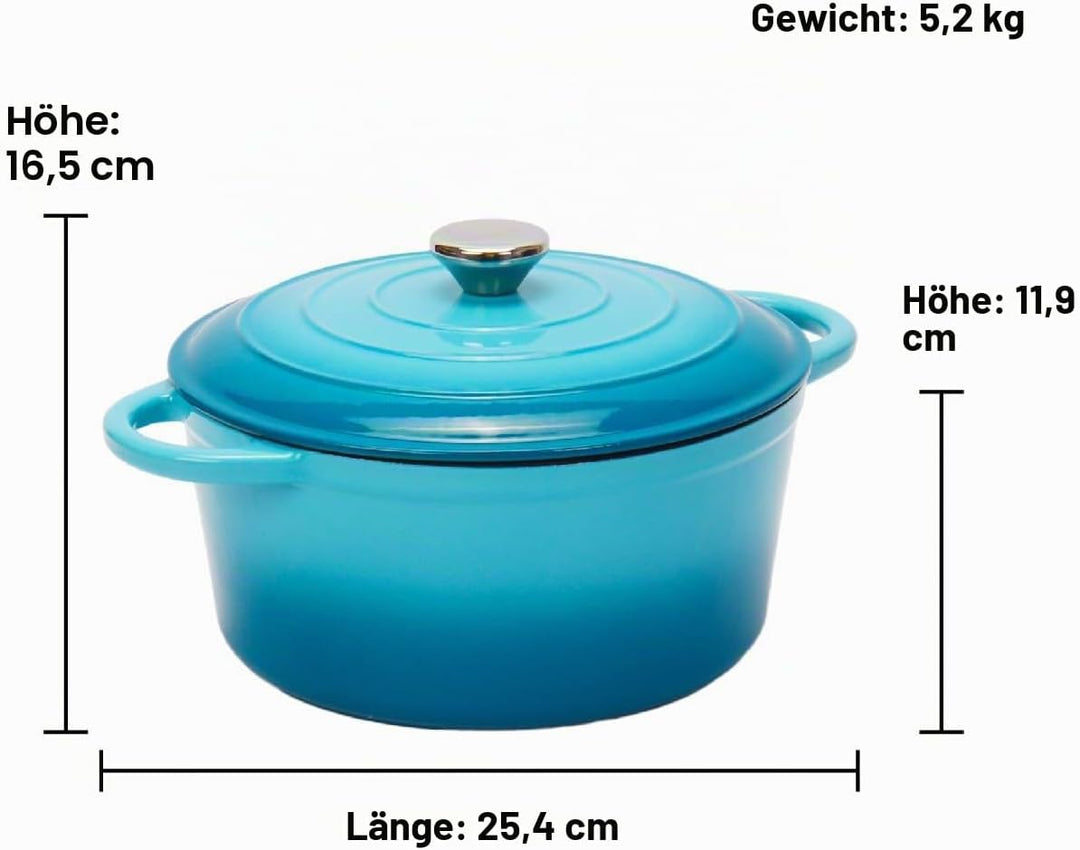 Gusseisen Topf Brot Backen inkl. Gärkorb, 26cm Emaille Bräter mit Deckel Schmortopf Gusseisen, Brot
