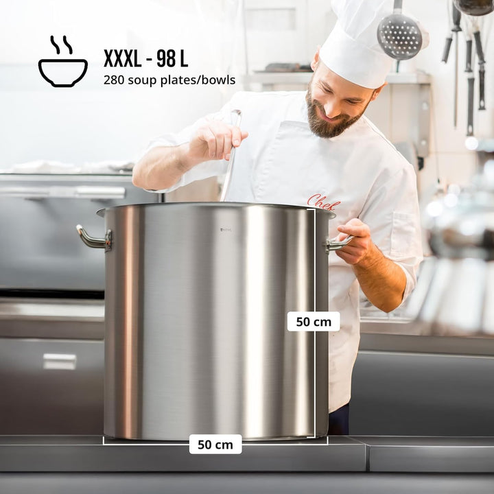Royal Catering Induktionstopf Suppentopf mit Deckel RCST-98LI-E (98L, Edelstahl, Schüttrand, für Ind