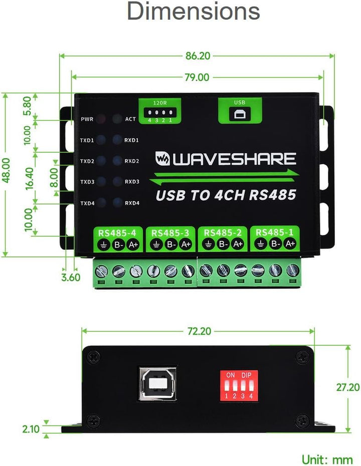 USB zu RS485 Konverter Kommunikationsmodul Erweiterung von USB zu 4CH RS485, Übertragungsdistanz bis