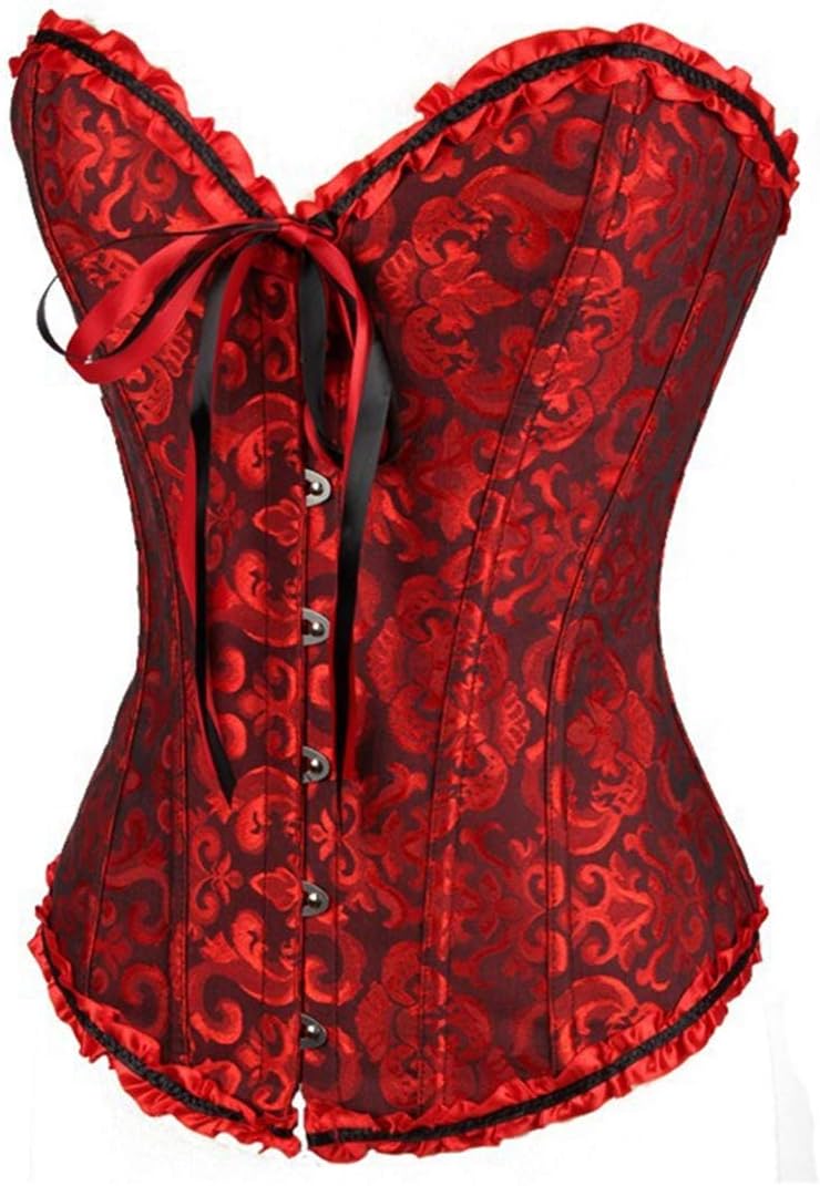 Sxybox Damen Korsett Bauchweg Vollbrust Corsage Top Gothic Burlesque Schnüren Bustier Rot-schwarz XX