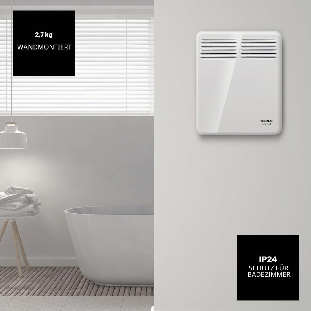 Taurus CHTA 500 – Elektrischer Konvektor 500 W, IP24 für den Einsatz im Badezimmer, Wandhalterung, D