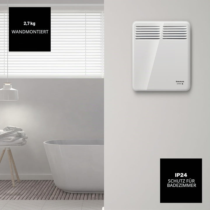 Taurus CHTA 500 – Elektrischer Konvektor 500 W, IP24 für den Einsatz im Badezimmer, Wandhalterung, D